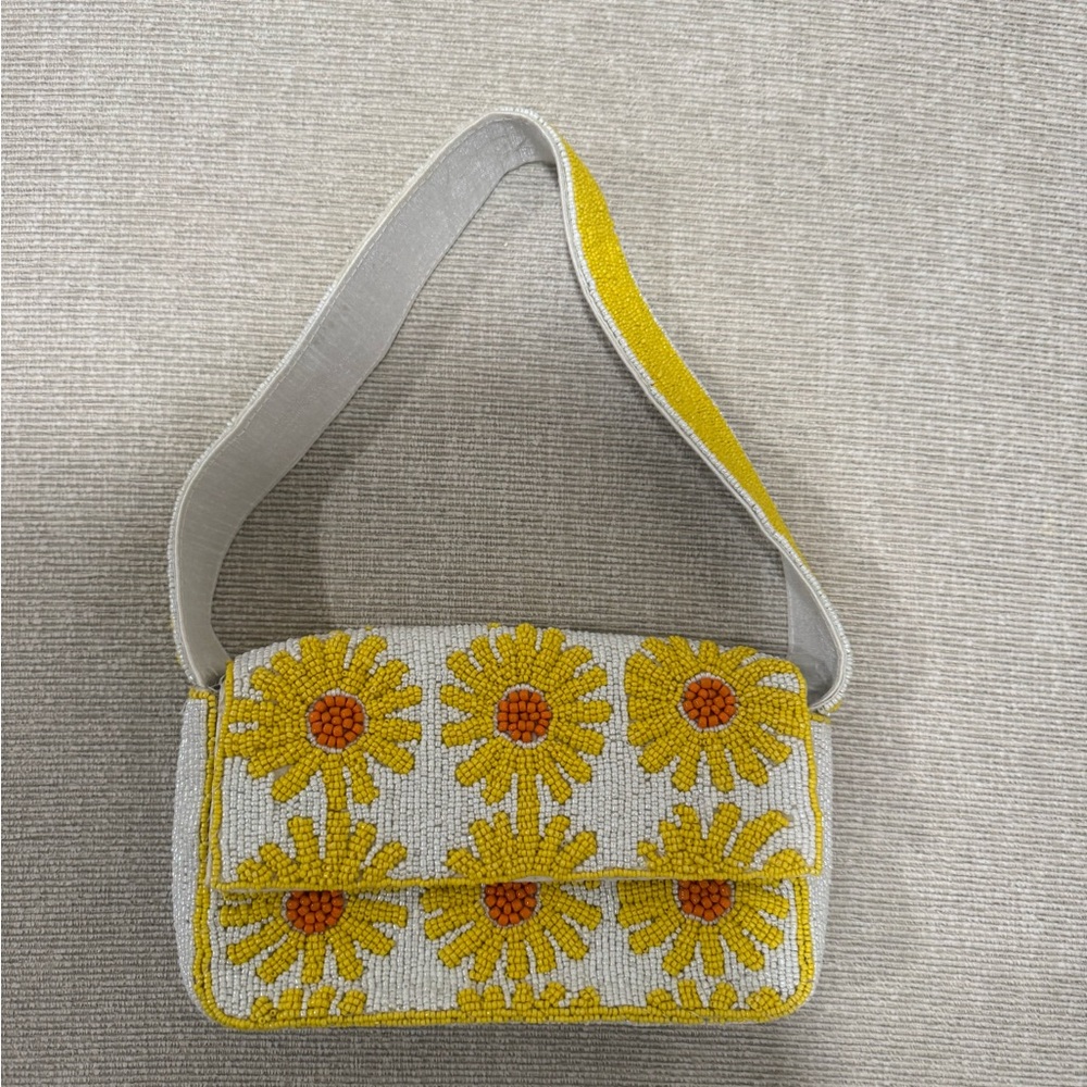 Yellow Floral Beaded Women's Bag